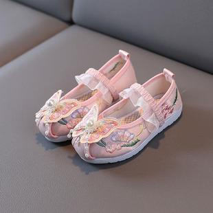 春秋 演出布鞋 子中国风唐装 孔雀与小兔锦上添花儿童汉服女童绣花鞋