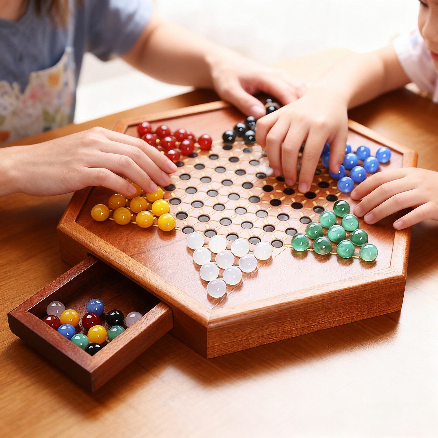 跳棋玻璃球儿童益智木质二合一棋盘大号成人版大人亲子玛瑙珠跳棋
