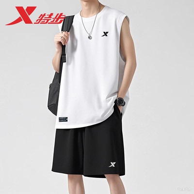 特步无袖坎肩背心男套装篮球运动服夏季冰丝速干薄款短裤休闲套装