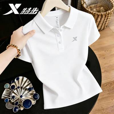 特步polo衫短袖女翻领T恤夏季透气半袖运动服休闲薄款运动上衣女t