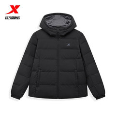 特步羽绒服男装棉服连帽黑色夏季官方旗舰店正品休闲运动保暖外套