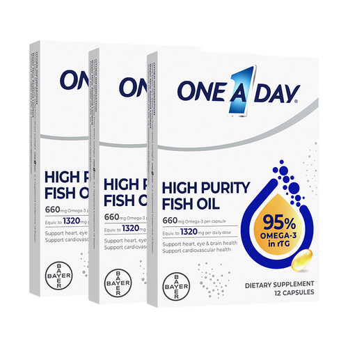【百亿补贴】拜耳OneADay水晶鱼油95%高纯度omega3软胶囊12粒*3盒