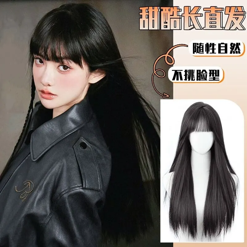 黑长直齐刘海假发女长发仿全真人川上富江少女cos 可扎日常全头套