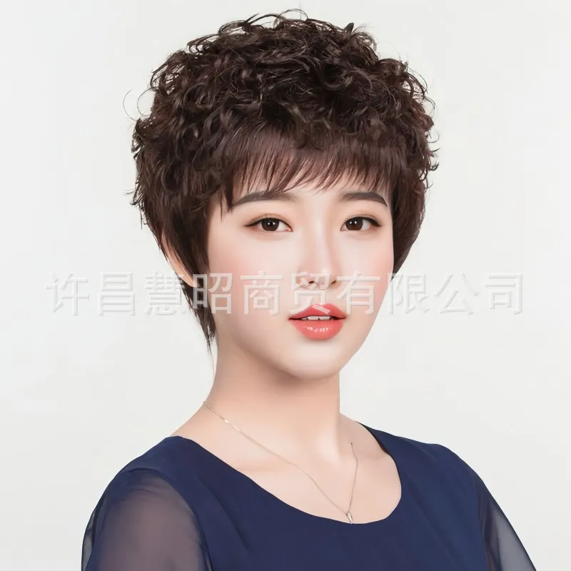 女士假发整顶头套全真发真人发丝中老年女士短卷发满头卷发套
