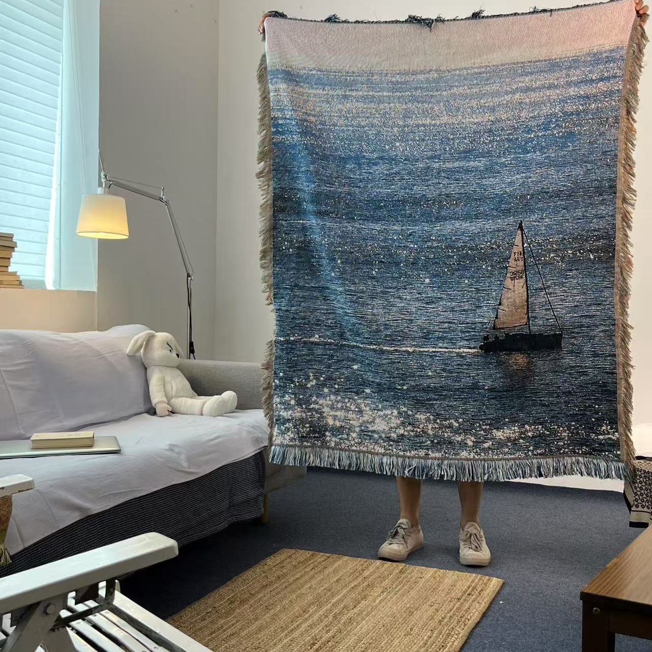 GALA『一帆风顺』大海风景针织线毯挂毯上墙装饰毯沙发毯床上盖毯