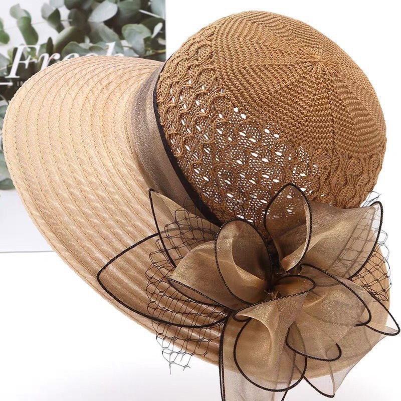 春夏季女帽韩版时尚可折叠针织女帽防晒太阳帽沙滩帽妈妈女帽草帽