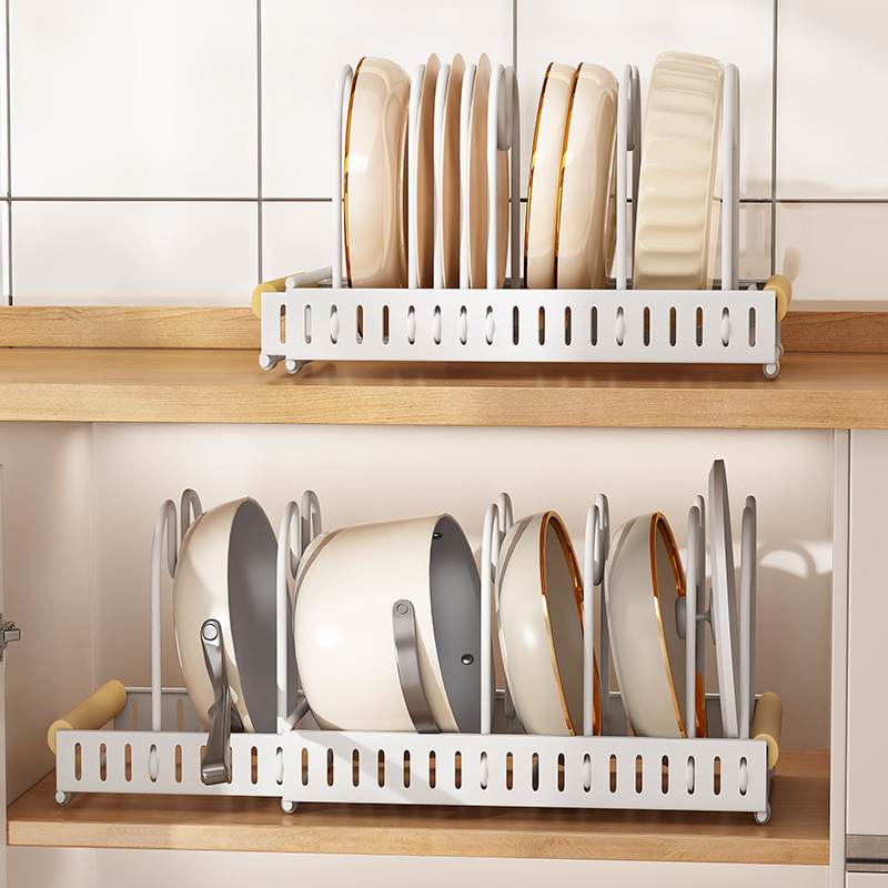 帅仕可调节锅具收纳架厨房锅架置物架橱柜内台面碗碟架家用锅秦之