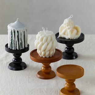 轻奢风宽口蜡烛榉木烛台摆件香薰烛台木质底座托盘装饰烛台底座