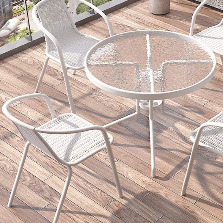 阳台小桌椅一桌二椅户外庭院简约休闲茶桌椅白色玻璃折叠茶几组合