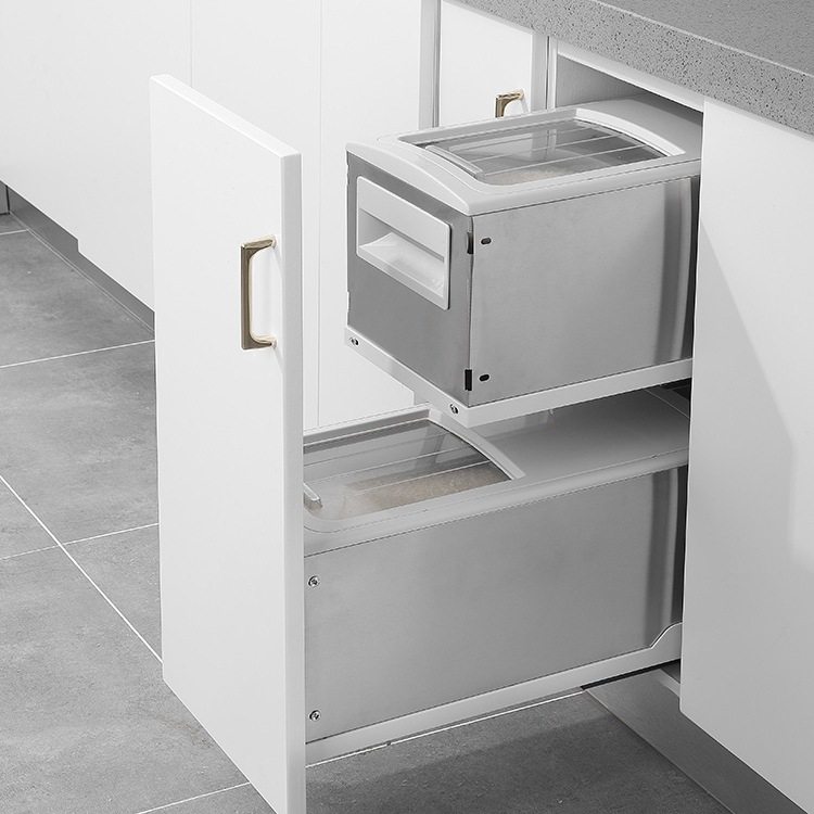 嵌入式开门式抽屉式米箱储米桶不锈钢厨房橱柜面粉阻尼双层防潮无