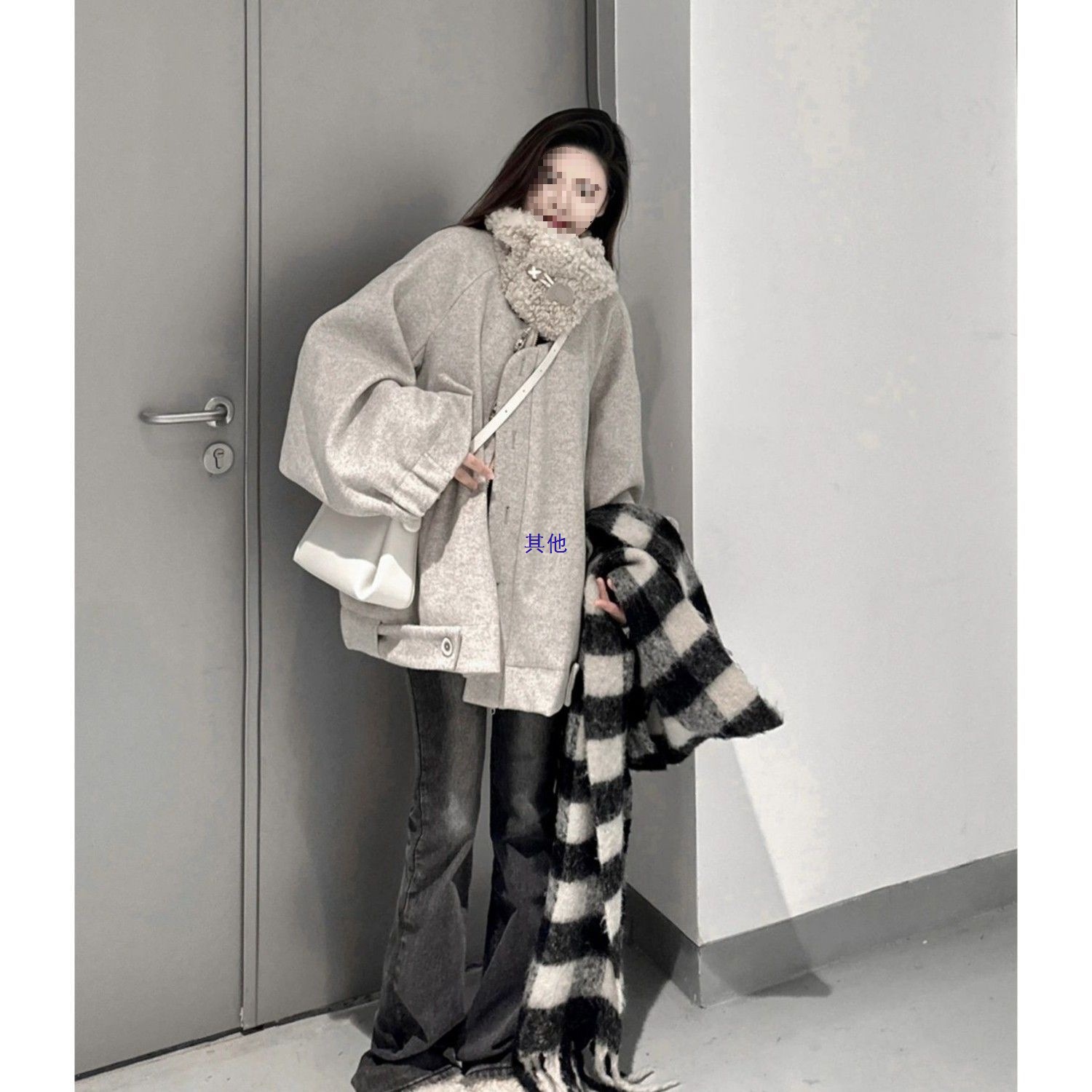 毛呢外套秋冬季美式复古洋气百搭牛角加厚机车呢子大衣女