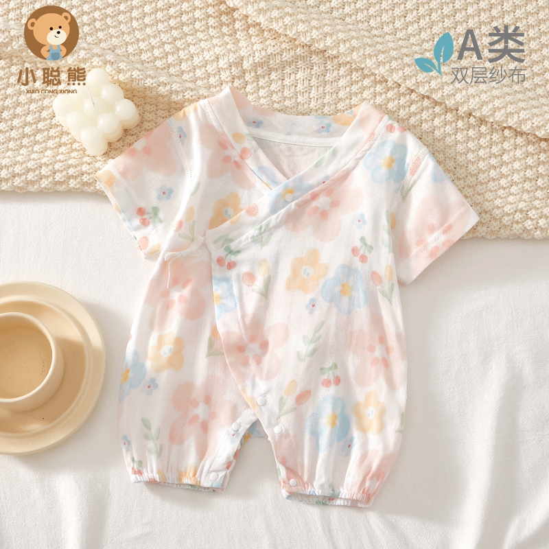 小聪熊婴儿衣服夏季短袖连体衣薄