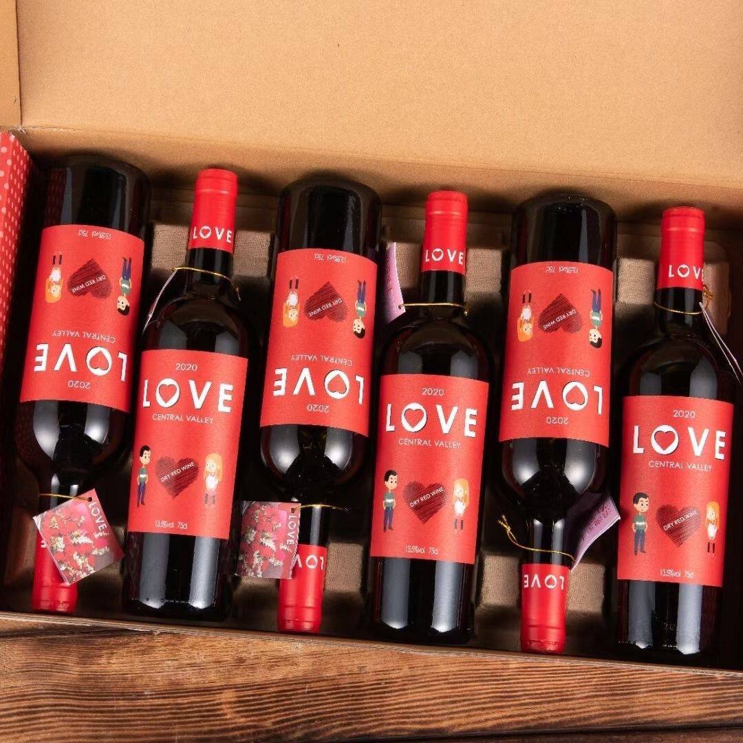 智利进口臻爱LOVE干红葡萄酒13.5度750ml*6瓶喜宴红酒礼盒款