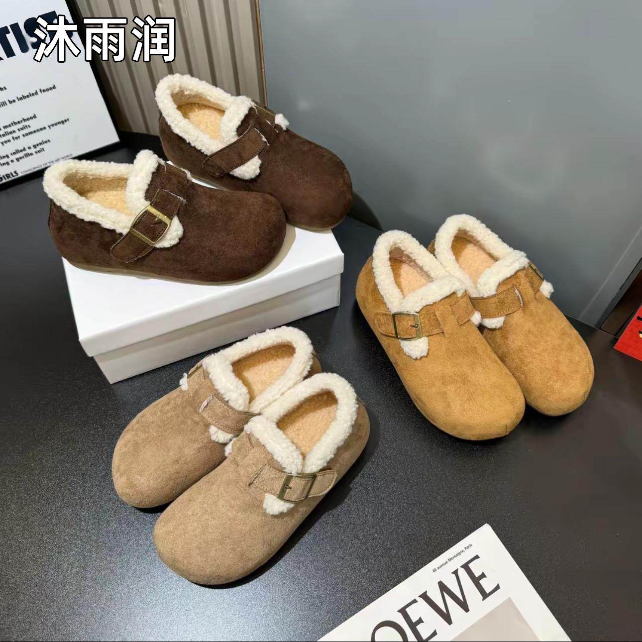 沐雨润加绒勃肯鞋女毛毛鞋一脚蹬保暖懒人鞋冬季女鞋厚底内增高,女鞋,勃肯鞋/软木鞋,淘宝优惠券,粉丝福利购,淘宝优惠卷