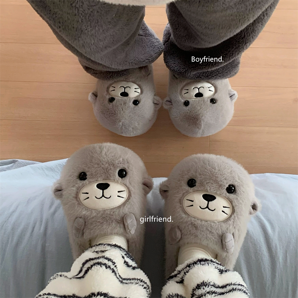 可爱小海狮保暖冬季防滑毛毛鞋女