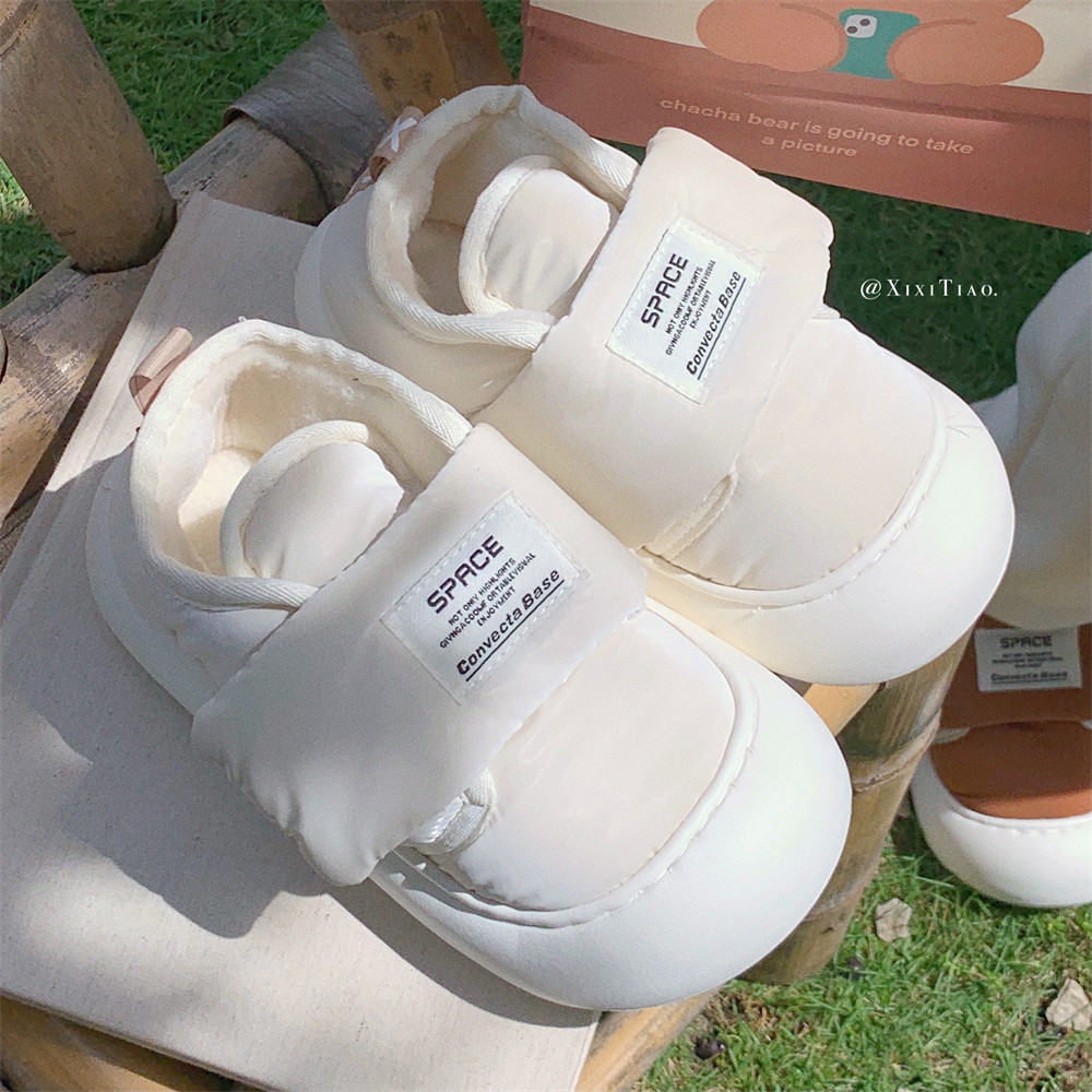 防水防滑可爱圆头魔术贴面包棉鞋女羽绒布秋冬季大童学生加绒板鞋,居家布艺,居家棉拖/棉鞋,淘宝优惠券,粉丝福利购,淘宝优惠卷