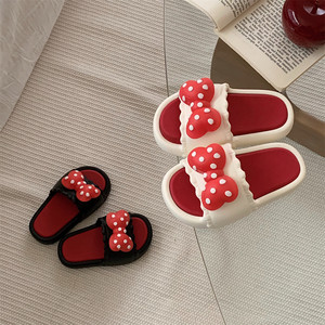女红色蝴蝶结夏季亲子儿童凉拖鞋