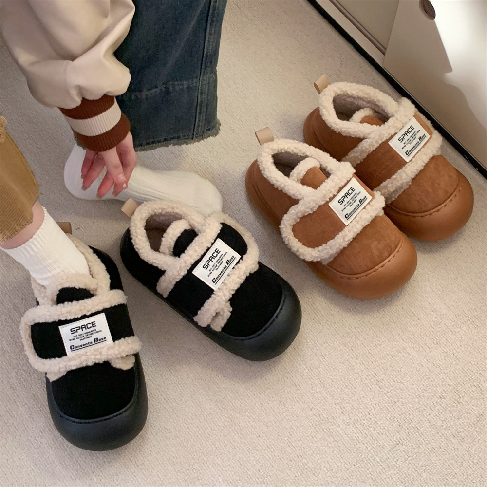 时尚撞色厚底魔术贴板鞋冬季防滑外穿保暖加绒百搭复古面包棉鞋女,居家布艺,居家棉拖/棉鞋,淘宝优惠券,粉丝福利购,淘宝优惠卷