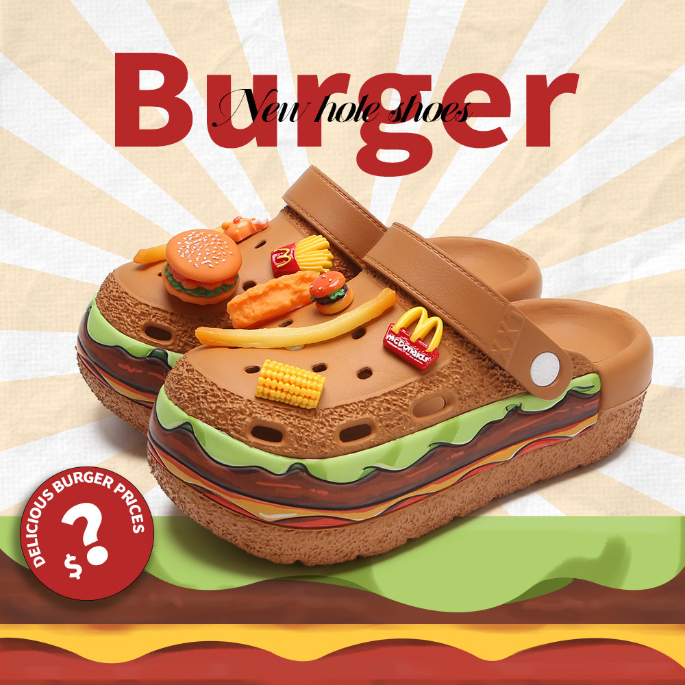夏季足弓支撑diy薯条汉堡洞洞鞋