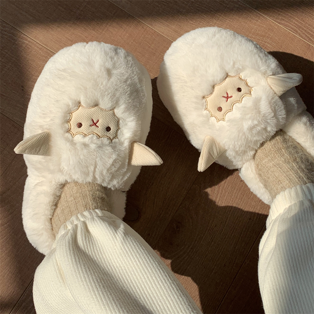 秋冬居家卡通小羊保暖包头棉拖鞋