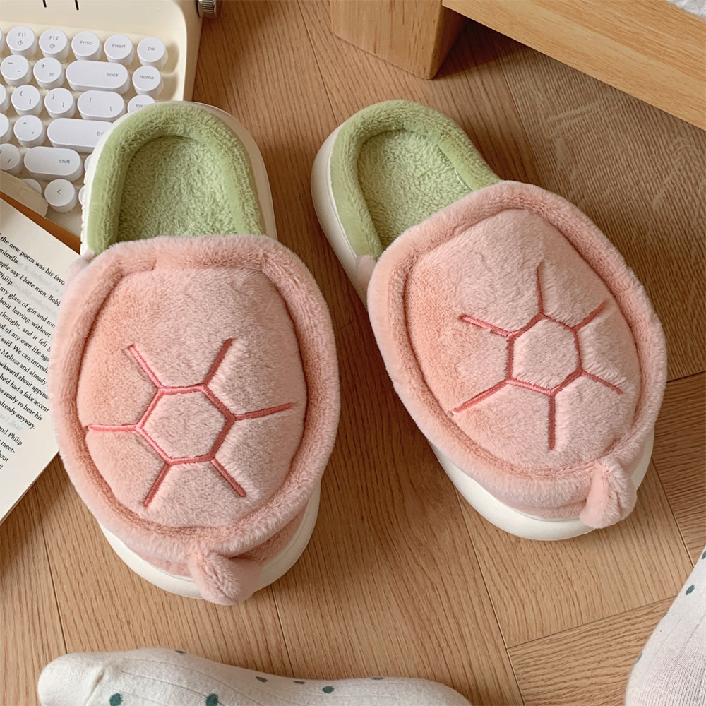 时尚百搭毛绒可爱乌龟保暖棉拖鞋