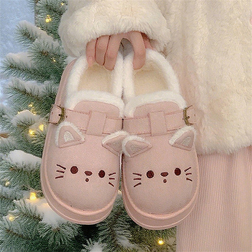 软萌小猫加绒乐福鞋女冬室内保暖