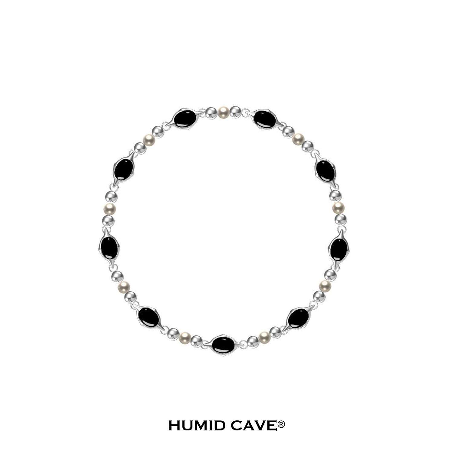 HUMID CAVE中性原创小众设计圆珠链镶嵌珍珠金曜石男女同款项链
