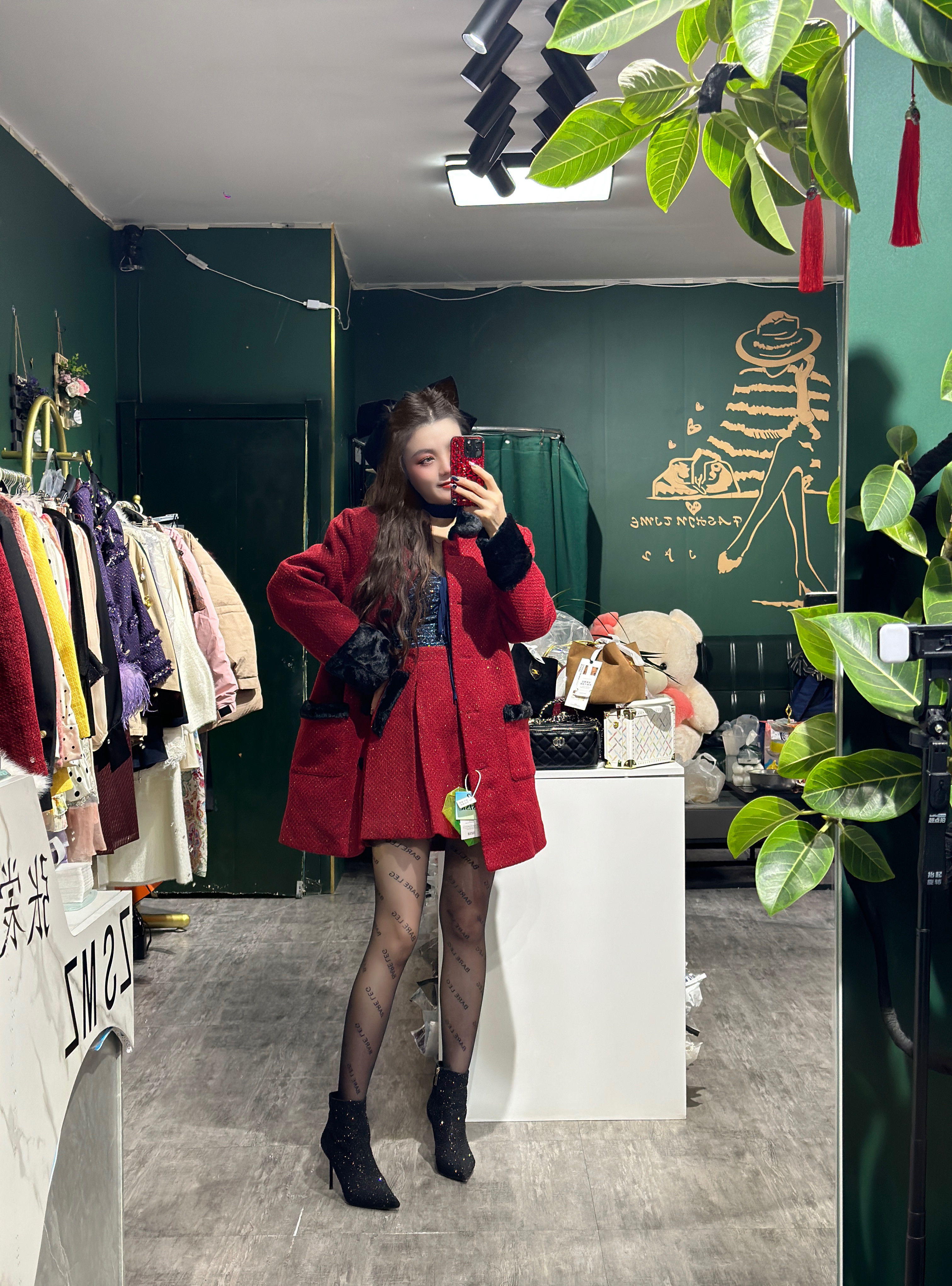 2025冬季新款设计款心动讯号羽绒服酒红色套装女两件套