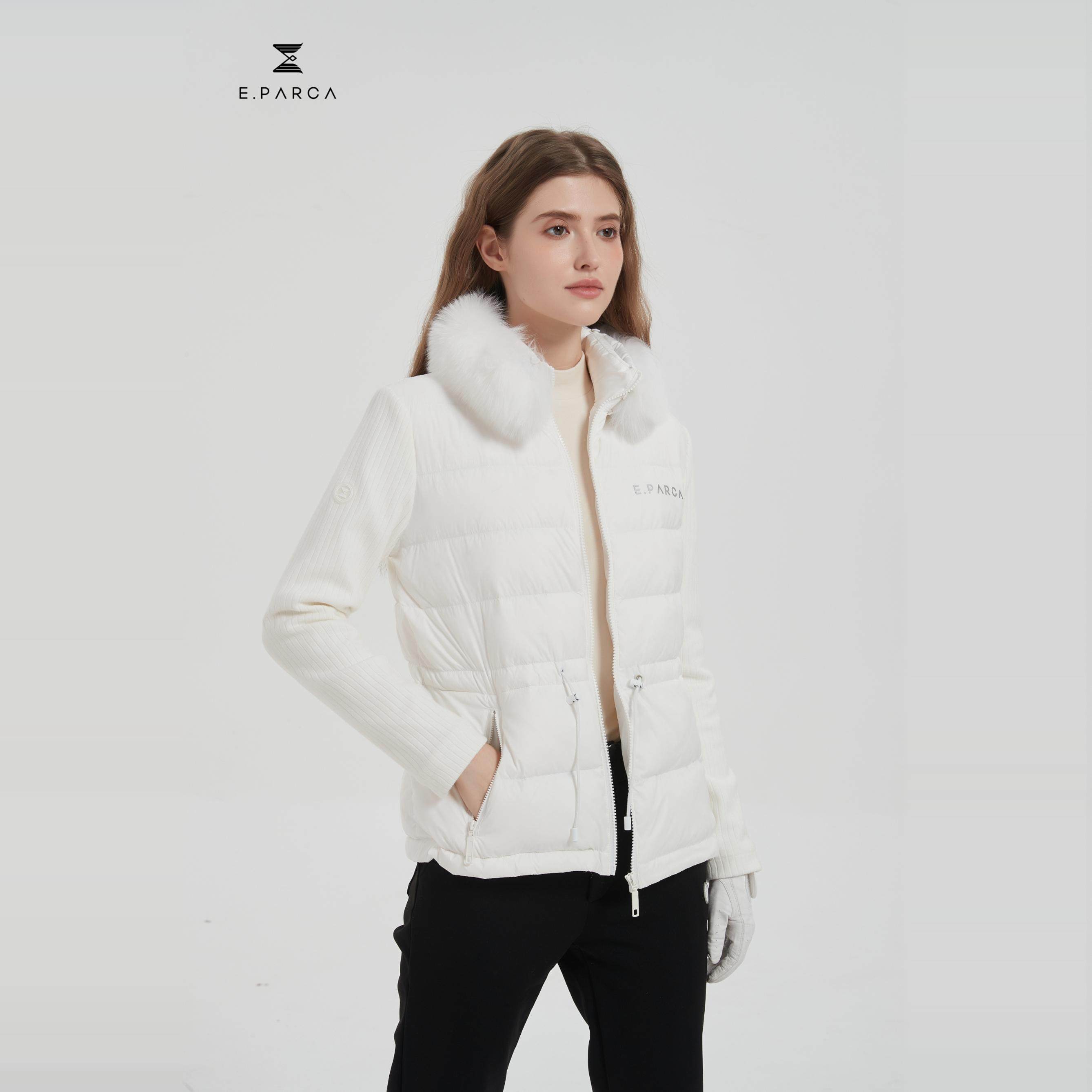 E.PARCA2024冬季高尔夫运动服饰女装毛领修身羽绒服（白）