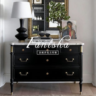 法式斗柜玄关柜一体实木雕刻入户正对门黑色轻奢高级感客厅边柜