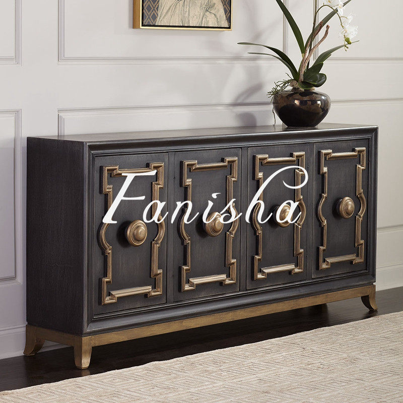 法式实木入户玄关柜新古典靠墙储物柜美式复古多功能餐边柜装饰柜