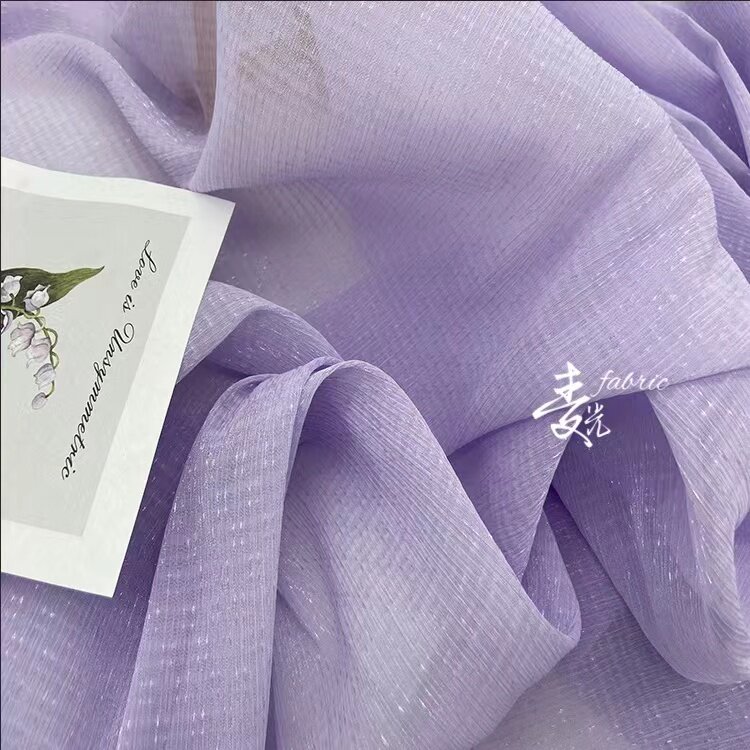 流星雨星星绉欧根纱面料雪纺闪光肌理褶皱汉服大袖衫童装时装布料