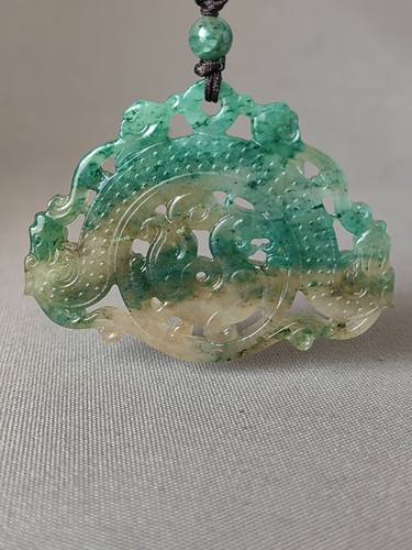 独玉收藏级冰底老天蓝糖仿古龙凤呈祥碧，也叫二龙戏珠、双龙护主