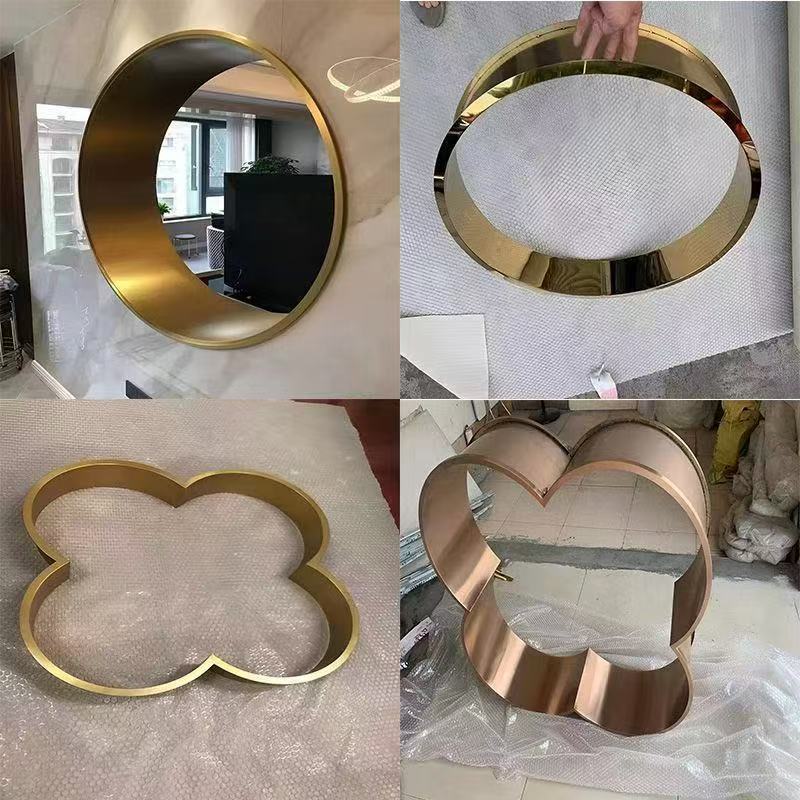 圆弧收边不锈钢制品焊接加工木纹圆圈吊架梅花框架海棠角酒柜屏风
