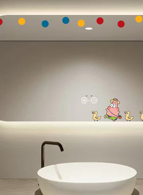 海绵宝宝玻璃贴纸简约镜子卡通派大星趣味浴室镜面装饰搞笑防水贴