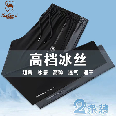 VANCAMEL/西域骆驼夏季冰丝裤男宽松直筒垂感弹力长裤轻薄休闲裤