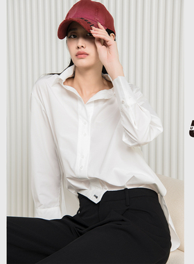 UX 秋新款 白色长袖密扣衬衫女 时尚长