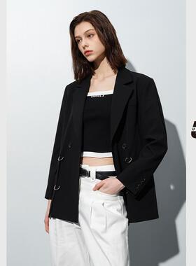 UX 2025春季新款 黑色撞白色毛衫背心女 通勤时尚内搭短款上衣