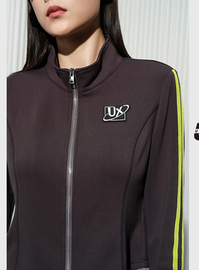 UX 2025春秋新款 深灰色撞色边外套女 时尚通勤小立领上衣 百搭