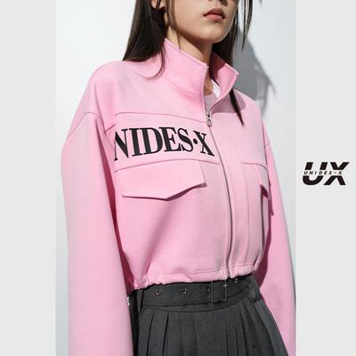 UX 2025春季新款 粉色字母外套女 时尚通勤长袖翻领上衣 百搭