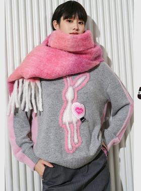 【舒心专属】UX 冬季新款 灰色兔子拼接毛衫女 时尚毛衣 保暖