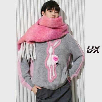 【舒心专属】UX 冬季新款 灰色兔子拼接毛衫女 时尚毛衣 保暖