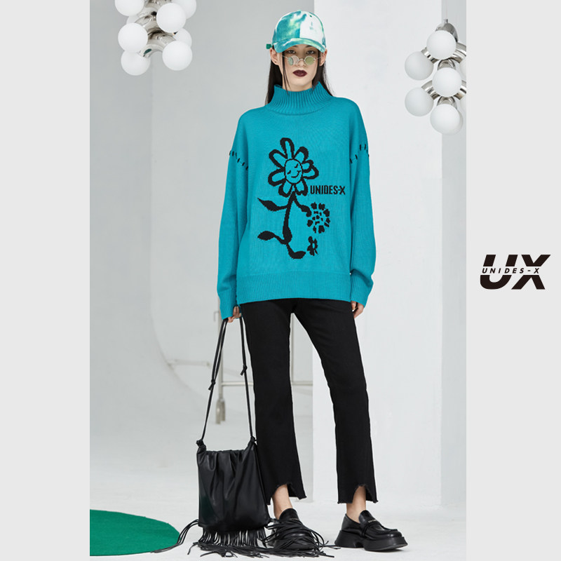 提花套头毛衫上衣UX经典春款女装高级时尚气质早秋宽松针织