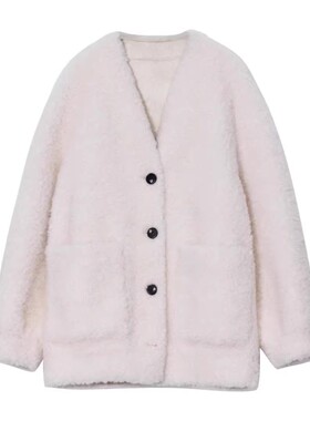 UX 冬季新款 羊羔绒外套女 时尚通勤宽