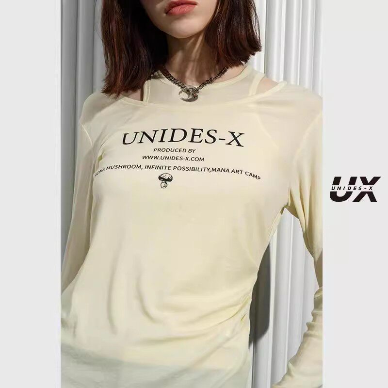 【安琪儿专享】UX 2025新款 浅黄色两件套长袖T恤女 时尚小众上衣