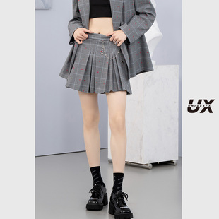春秋款 爱心百褶裙女UX经典 灰色小个子a字高腰休闲半身伞裙潮ins