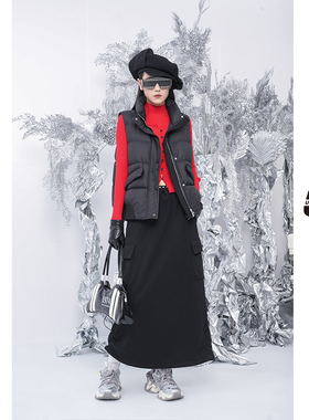 【舒心专属】UX秋冬新款红色假两件撞色毛衫