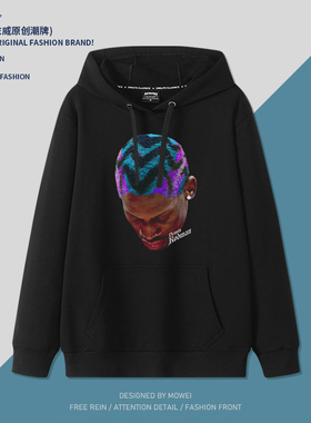 罗德曼美式复古卫衣男嘻哈街头大虫Rodman印花宽松篮球连帽上衣潮