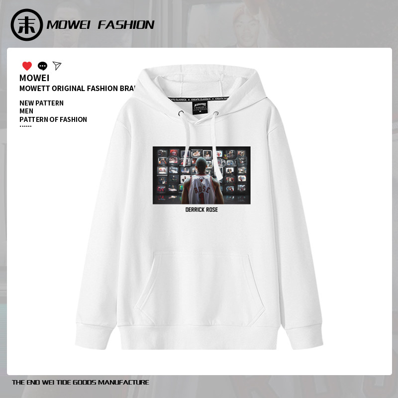 罗斯卫衣男美式休闲退役纪念1号篮球衣篮球运动训练服冬季加绒潮