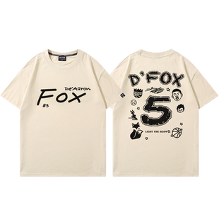 国王队5号达龙福克斯涂鸦T恤男美式复古小狐狸FOX篮球训练短袖夏